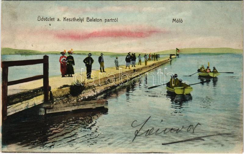 1907 Keszthely, Balaton part, móló. Vasvári József kiadása