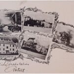 1900 Berndorf an der Triesting, Kirche, Schwimmbad, Metallwarenfabrik, Lese-Halle, Arbeiterhäuser, Kaiser Franz Josef Theater, Speisehalle, Schule, Hermannsplatz, Alexandergasse, Haushaltungsschule. 3-tiled folding postcard, Art Nouveau, floral - Image 4