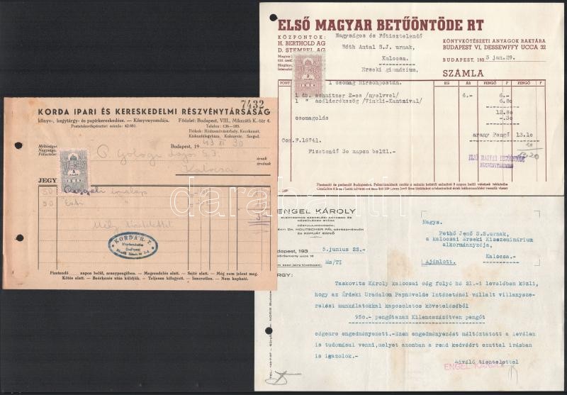 cca 1900-1940 6 db fejléces számla (Ulrich B J, Első Magyar Betűöntöde, Engel Károly stb.), mind Kalocsára címezve - Image 2