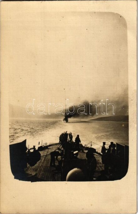 Osztrák-Magyar Haditengerészet hadihajója, fedélzet matrózokkal / WWI Austro-Hungarian Navy, K.u.K. Kriegsmarine, mariners on board of a battleship. photo