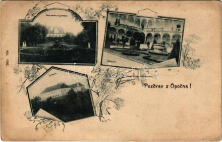Opocna, Zámek, Cast parku se zámkem, Nádvori / castle, castle park, courtyard. Art Nouveau, floral (tear)