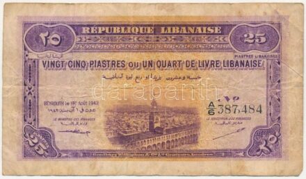 Libanon 1942. 25P 'A/6 387 484' T:III,III- Lebanon 1942. 25 Pisatres 'A/6 387 484' C:F,VG Krause 36.