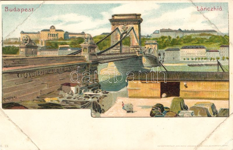 Budapest, Lánchíd, Kosmos Kunstanstalt S. IX. litho s: Geiger R. (EB)