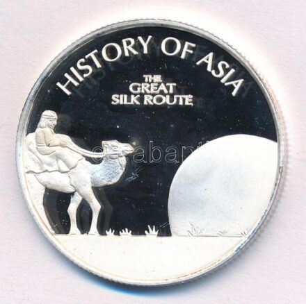 Cook-szigetek 2005. 1$ ezüstözött sárgaréz 'Ázsia történelme - A selyemút' kapszulában, tanúsítvánnyal T:PP kis patina Cook Islands 2005. 1 Dollar silver plated brass 'History of Asia - The Great Silk Route' in capsule with