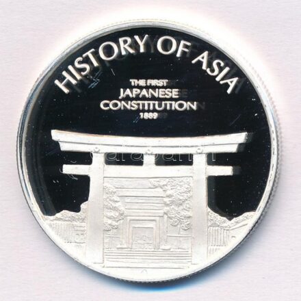 Cook-szigetek 2005. 1$ ezüstözött sárgaréz 'Ázsia történelme - Japán első alkotmánya 1889' kapszulában, tanúsítvánnyal T:PP kis patina, karc Cook Islands 2005. 1 Dollar silver plated brass 'History of Asia - The first Japanese