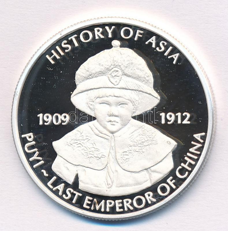 Cook-szigetek 2005. 1$ ezüstözött sárgaréz 'Ázsia történelme - Pu Ji - Kína utolsó császára' kapszulában, tanúsítvánnyal T:PP patina, kis ph. Cook Islands 2005. 1 Dollar silver plated brass 'History of Asia - Puyi - Last Emperor of