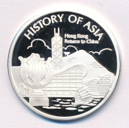 Cook-szigetek 2005. 1$ ezüstözött sárgaréz 'Ázsia történelme - Hongkong visszakerül Kínához' kapszulában, tanúsítvánnyal T:PP Cook Islands 2005. 1 Dollar silver plated brass 'History of Asia - Hong Kong returns to China' in capsule