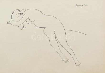 Vaszary János (1867-1939): Hölgy sziluett akt. Ofszet, papír, jelzett a nyomaton 30x42 cm