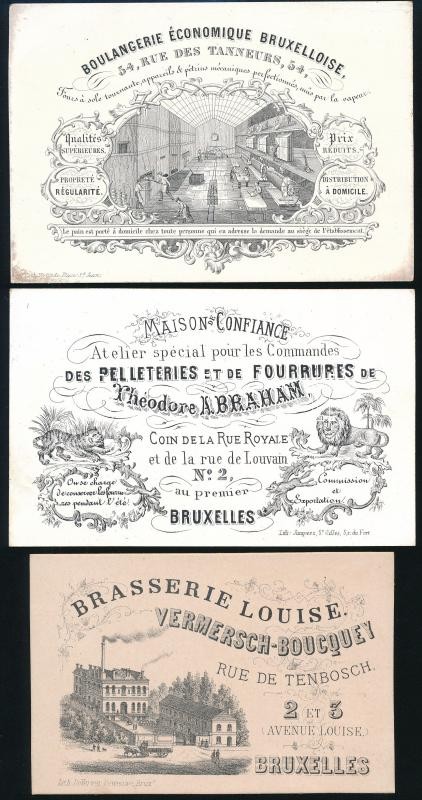cca 1880 6 db különféle árut reklámozó képes és litho gyűjtő kártya / Commercial goods litho cards