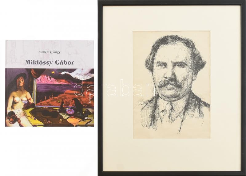 Miklóssy Gábor (1912-1998): Móricz Zsigmond portréja. Tus, papír, jelzés nélkül. Reprodukálva: Sümegi György: Miklóssy Gábor. Kolozsvár, 2009. Kriterion, 32. o. Üvegezett fakeretben. 26,5x19 cm. A tételhez tartozik a szerző, - Image 2