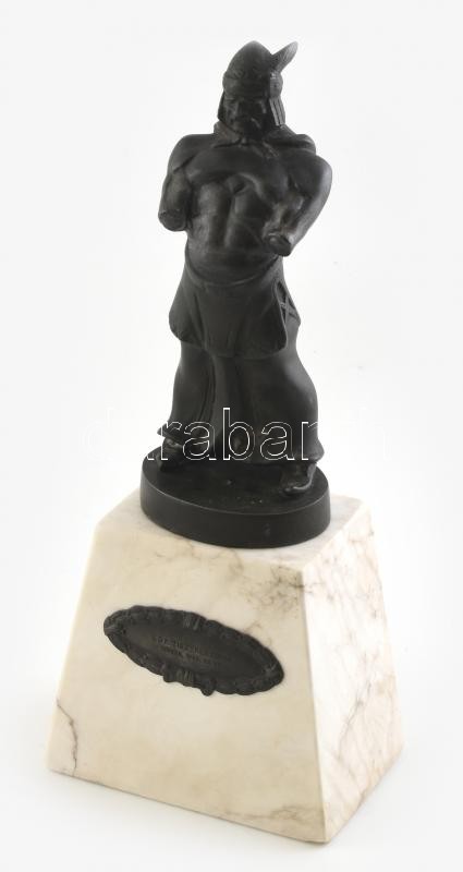Kerényi Jenő (1908-1975): Botond. Patinázott, öntött bronz, márványtalpon (felirat: LOK. tiszteletdíja, Sopron 1943.XII. 12.). Jelzés nélkül, m: 37 cm
