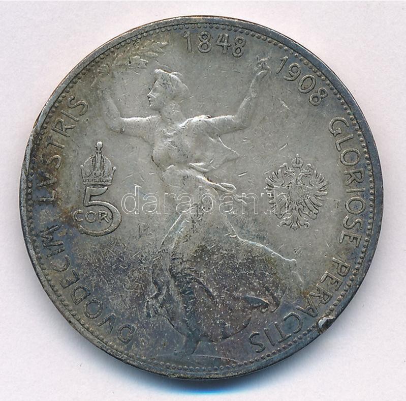 Ausztria 1908. 5K Ag 'Ferenc József - Jubileum' T:3 ph. Austria 1908. 5 Corona Ag 'Franz Joseph - Jubilee' C:F edge error Krause KM#2809 - Image 2