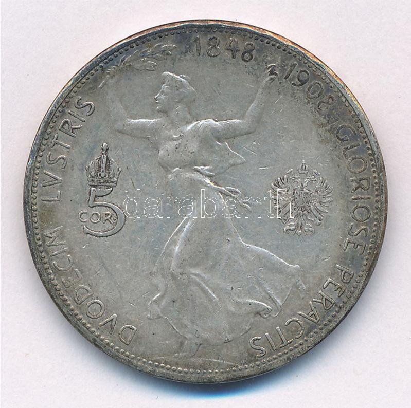 Ausztria 1908. 5K Ag 'Ferenc József - Jubileum' T:2-,3 patina Austria 1908. 5 Corona Ag 'Franz Joseph - Jubilee' C:VF,F patina Krause KM#2809 - Image 2