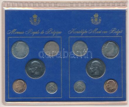 Belgium 1975. 25c - 10F (10xklf, 5x vallon + 5x flamand) 'Monnaie Royale de Belgique - Koninklijke Munt van België' forgalmi sor karton díszlapon, műanyag tokban T:1 patina Belgium 1975. 25 Centimes - 10 Francs (10xdiff, 5x 'Belgique' 5x