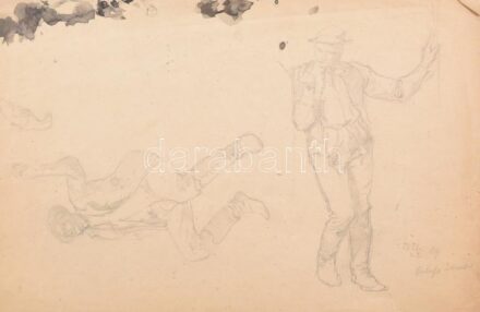 Deák Ébner Lajos (1850-1934): Legények (tanulmányrajz). Ceruza, papír. Jelzett. Proveniencia: Kézdi-Kovács László (1864-1942) festőművész és műkritikus gyűjteményéből. Lap széle kissé sérült. 31,5x45 cm