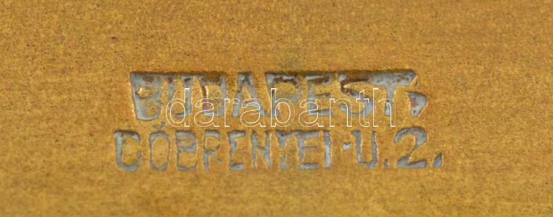 1935. 'K.A.C. (Kispesti Athletikai Club) Dobogókői I. Országos Hegyiverseny 1935' aranyozott bronz díjplakett 'BERÁN N / BUDAPEST DÖBRENTEI U. 2.' gyártói jelzéssel (43x67mm) T:1- patina / Hungary 1935. 'K.A.C. (Athletic Club of Kispest) - Image 2