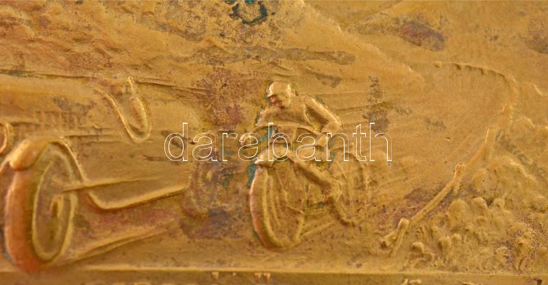 1935. 'K.A.C. (Kispesti Athletikai Club) Dobogókői I. Országos Hegyiverseny 1935' aranyozott bronz díjplakett 'BERÁN N / BUDAPEST DÖBRENTEI U. 2.' gyártói jelzéssel (43x67mm) T:1- patina / Hungary 1935. 'K.A.C. (Athletic Club of Kispest) - Image 3