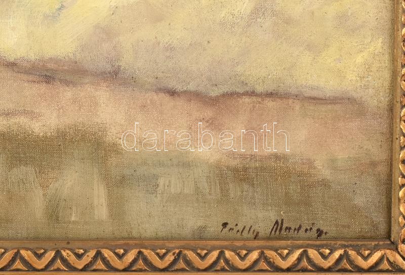 Pádly Aladár (1881-1949): Vízparti fények. Olaj, vászon, jelezve jobbra lent. Apró restaurálással. Dekoratív fakeretben. 60×80 cm / oil on canvas, signed lower right, with small restoration. Framed. - Image 2