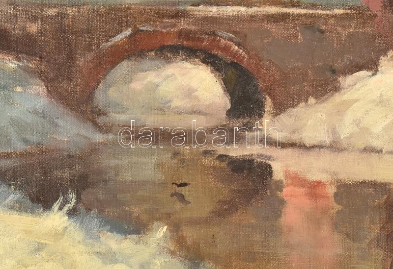 Pádly Aladár (1881-1949): Vízparti fények. Olaj, vászon, jelezve jobbra lent. Apró restaurálással. Dekoratív fakeretben. 60×80 cm / oil on canvas, signed lower right, with small restoration. Framed. - Image 4