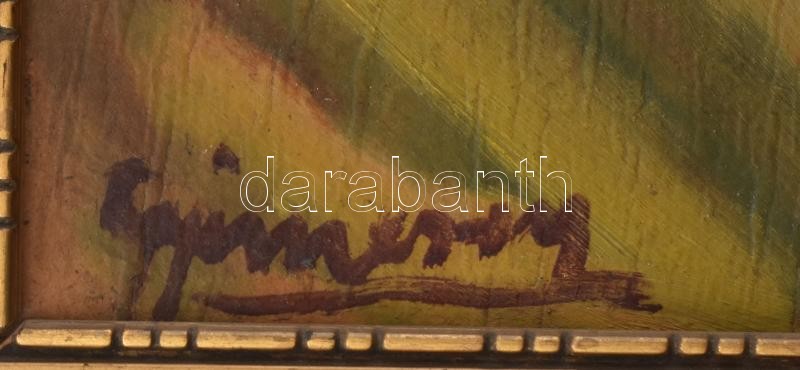 Gyimessi Kovács Gábor (1905 - 1983): Női portré. (Hátoldalán férfi portré, jelzés nélkül) Olaj, karton, sérült keretben, jelzett, 36x28cm - Image 2