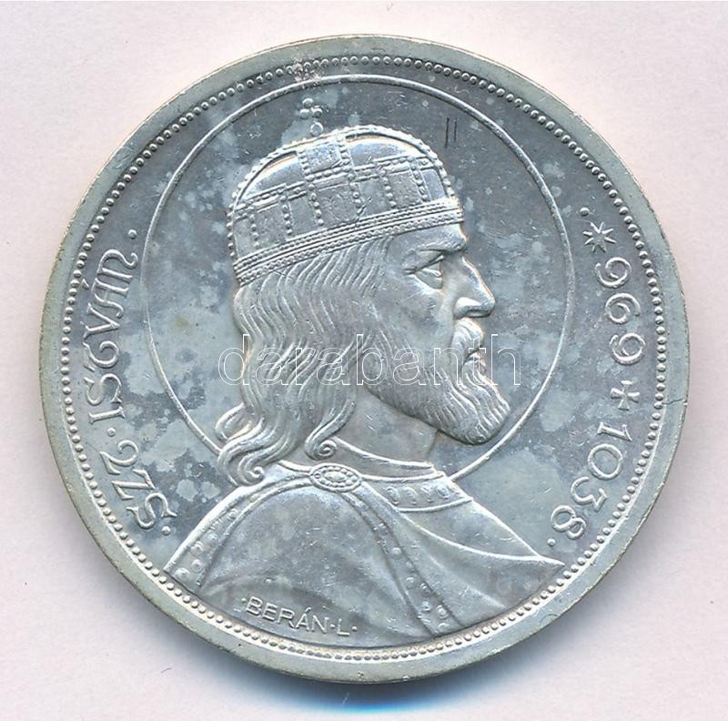 1938. 5P Ag 'Szent István' T:2 patina Adamo P8.1