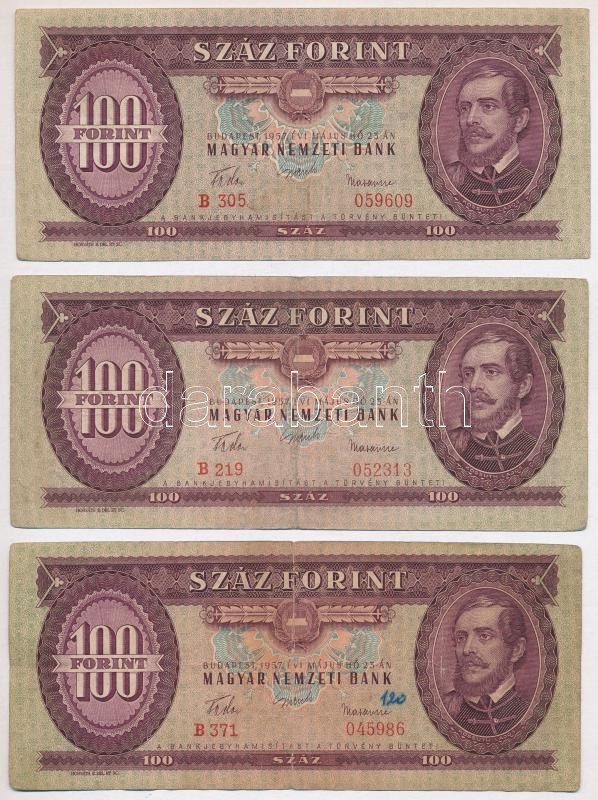 1957. 100Ft (5x) T:III,III- közte szép papír Adamo F29
