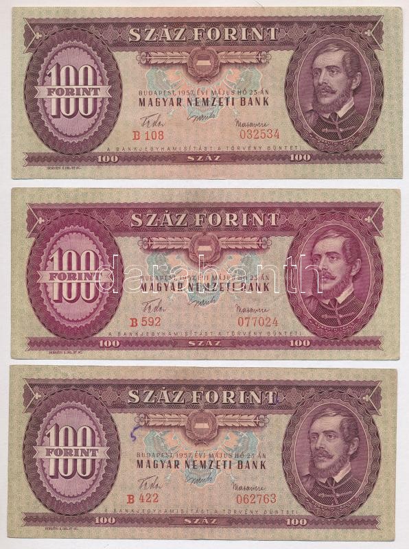 1957. 100Ft (5x) T:III,III- közte szép papír Adamo F29