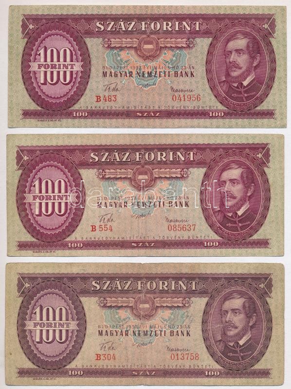 1957. 100Ft (5x) T:III,III- közte szép papír Adamo F29