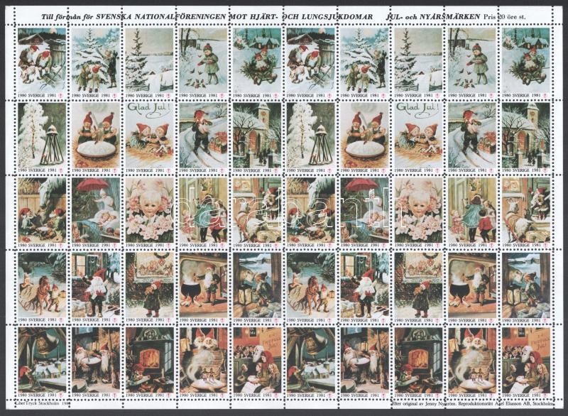 Svédország 1980 Karácsony és újév 50-es hajtott levélzáró ív
