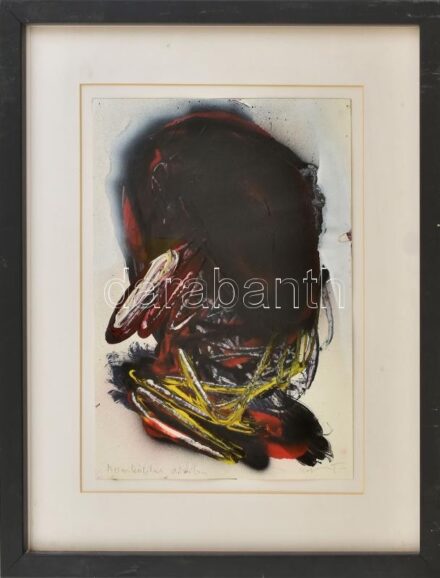Kopasz Tamás (1958-): Melankolikus..., 1999. Olaj, papír, jelezve jobbra lent, üvegezett fa keretben, 29,5x21 cm. Reprodukálva a művész honlapján: http://www.kopasztamas.hu/024puhaujjbegyszines021999.htm / Tamás Kopasz