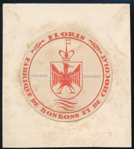 Floris Fabrique de bonbons et de chocolat Budapest, art deco csokoládé termékcsomagolás vagy reklámterv, 1925-30 körül. Tempera, ceruza, papír, papírra kasírozva. Kissé foltos. Jelzés nélkül. d: 6 cm