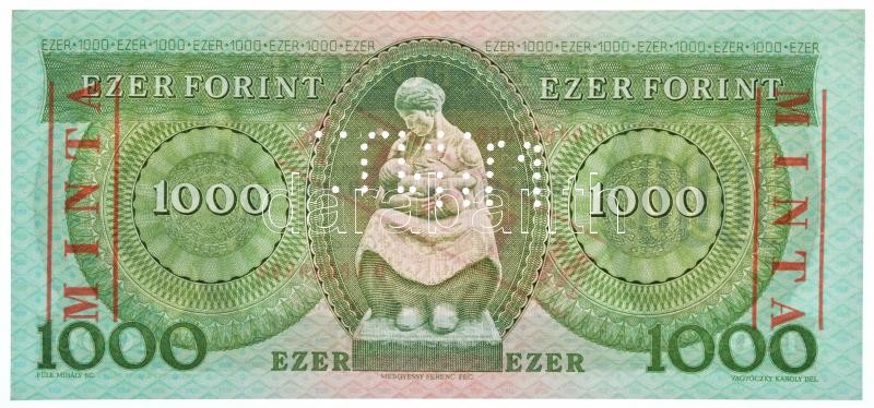 1993. 1000Ft 'D 00000066' sorszámmal, piros 'MINTA' felülnyomással és perforációval T:I / Hungary 1993. 1000 Forint with 'D 00000066' serial number and with red 'MINTA' (SPECIMEN) overprint and perforation C:UNC Adamo F47M - Image 2