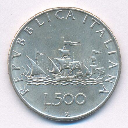 Olaszország 1966R 500L Ag 'Kolumbusz hajói' T:1- Italy 1966R 500 Lire Ag 'Columbus' ships' C:AU Krause KM#98