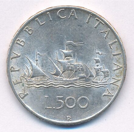 Olaszország 1967R 500L Ag 'Kolumbusz hajója' T:2 Italy 1967R 500 Lire Ag 'Columbus´ ships' C:XF Krause KM#98