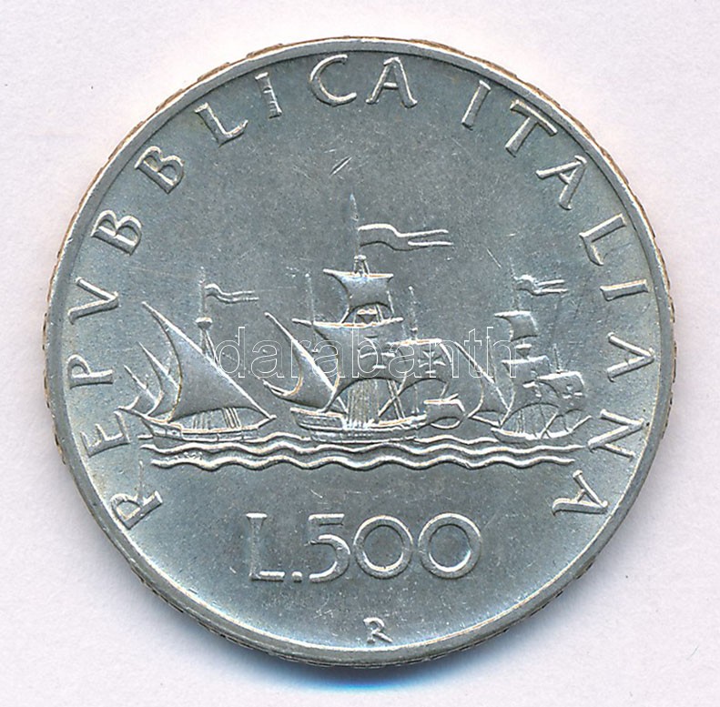 Olaszország 1964R 500L Ag 'Kolumbusz hajói' T:2 Italy 1964R 500 Lire Ag 'Columbus' ships' C:XF Krause KM#98
