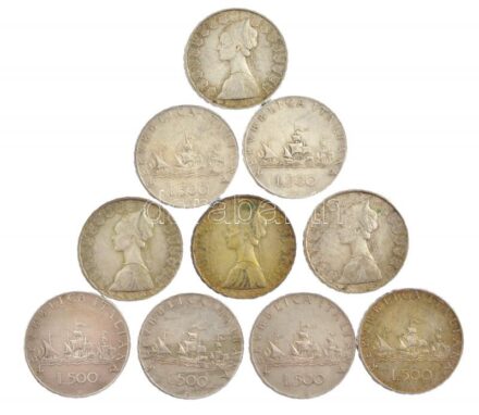 Olaszország 1964R 500L Ag 'Kolumbusz hajói' (10x) T:2,2- patina Italy 1964R 500 Lire Ag 'Columbus' ships' (10x) C:XF,VF patina Krause KM#98