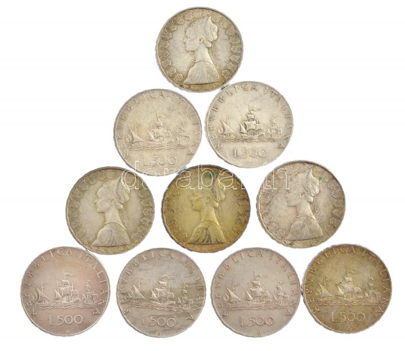 Olaszország 1964R 500L Ag 'Kolumbusz hajói' (10x) T:2,2- patina Italy 1964R 500 Lire Ag 'Columbus' ships' (10x) C:XF,VF patina Krause KM#98