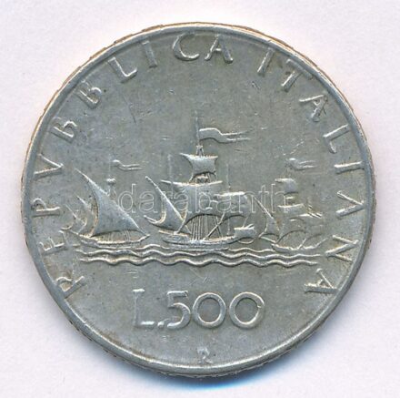 Olaszország 1965R 500L Ag 'Kolumbusz hajói' T:2 Italy 1965R 500 Lire Ag 'Columbus' Ships' C:XF Krause KM#98