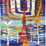Szekeres Erzsébet (1938-): Életfa. Fali szőttes, jelzett, szép állapotban, 13x82 cm