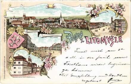 1897 (Vorläufer!) Litomysl, Horní námestí, Rodny dum mistra Bedricha Smetany, Dlní námestí. Th. Böhm Art Nouveau, floral, litho (EK)