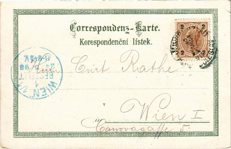 1898 (Vorläufer) Mladá Boleslav, Mestská budova, Kasárna c.k. zemské obrany, Dekansky chrám, Staré mesto. Art Nouveau, floral, litho (EK) - Image 2