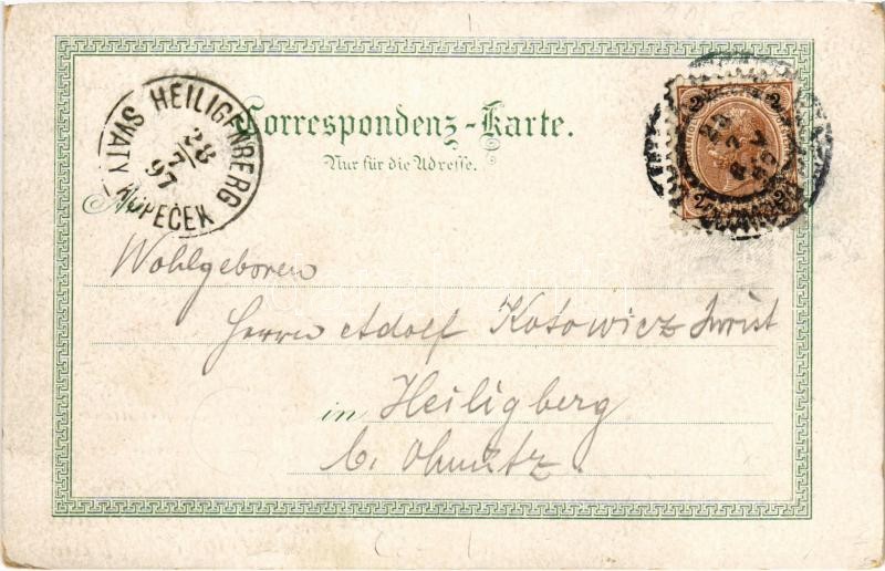 1897 (Vorläufer!) Olomouc, Olmütz; Astronom. Kunstuhr, Rathaus m. Dreifaltigkeitssäule. Regel & Krug Art Nouveau, floral, litho (worn corners) - Image 2