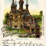 1899 (Vorläufer) Karlovy Vary, Karlsbad; Russische Kirche / Russian church. Art Nouveau, litho (cut)