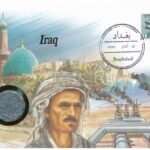 Irak 1971. 10f felbélyegzett borítékban, bélyegzéssel, német nyelvű leírással T:1- Iraq 1971. 10 Fils in envelope with stamp and cancellation, with German language description C:AU