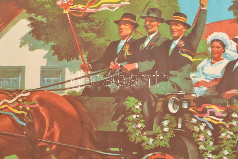 Pál György: Falusi lakodalom - Offset Nyomda, színes plakát feltekerve 82x59 cm - Image 4