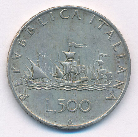Olaszország 1959R 500L Ag 'Kolumbusz hajói' T:2 patina Italy 1959R 500 Lire Ag 'Columbus' Ships' C:XF patina Krause KM#98