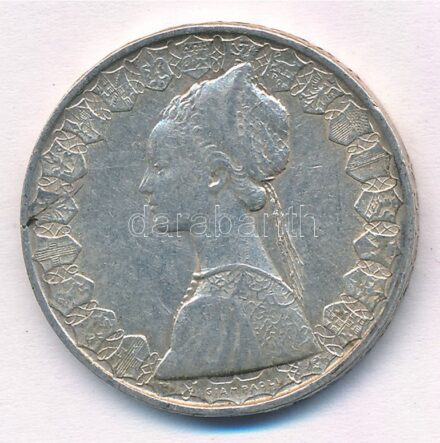 Olaszország 1958R 500L Ag 'Kolumbusz hajói' T:2 patina, ph Italy 1958R 500 Lire Ag 'Columbus' Ships' C:XF patina, edge error Krause KM#98