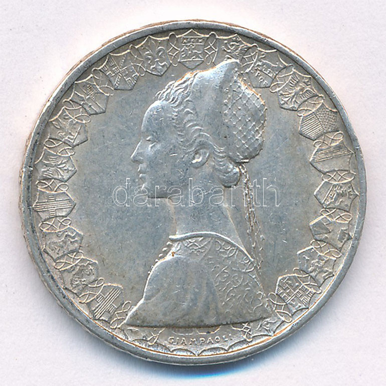 Olaszország 1958R 500L Ag 'Kolumbusz hajói' T:2 patina Italy 1958R 500 Lire Ag 'Columbus' Ships' C:XF patina Krause KM#98 - Image 2