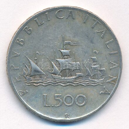 Olaszország 1959R 500L Ag 'Kolumbusz hajói' T:2 patina Italy 1959R 500 Lire Ag 'Columbus' Ships' C:XF patina Krause KM#98