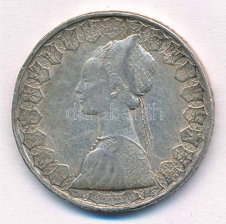 Olaszország 1958R 500L Ag 'Kolumbusz hajói' T:2 patina, karc Italy 1958R 500 Lire Ag 'Columbus' Ships' C:XF patina, scratch Krause KM#98